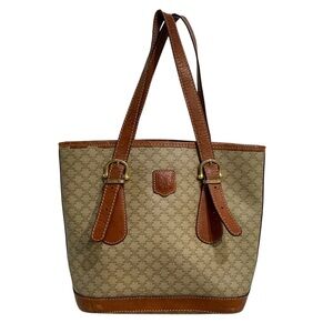 CELINE Monogram Canvas Leather Trim Tote
